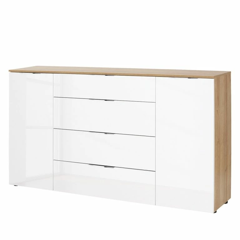 loftscape Maja Möbel Buffet Trend II – Verre – Blanc / Imitation chêne Sonoma