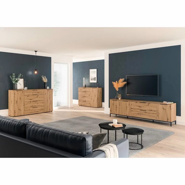 Loftscape Maja Möbel Buffet Trend Wood I – Imitation Chêne à Nœuds / Noir