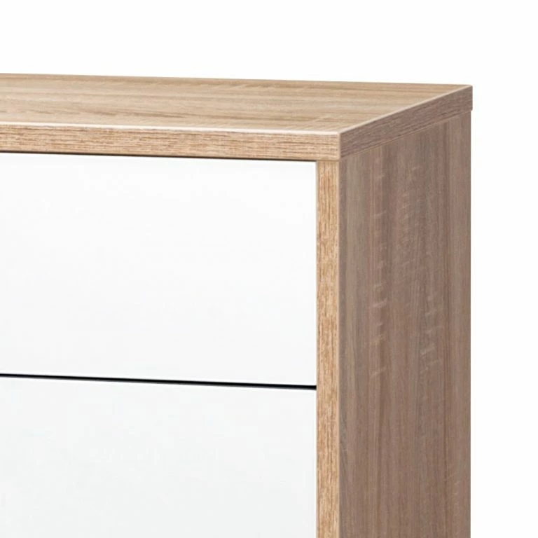 Loftscape Maja Möbel Commode Merit – Blanc Brillant / Imitation Chêne De Sonoma