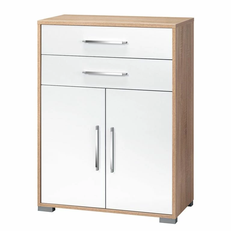 Loftscape Maja Möbel Commode Merit – Blanc Brillant / Imitation Chêne De Sonoma