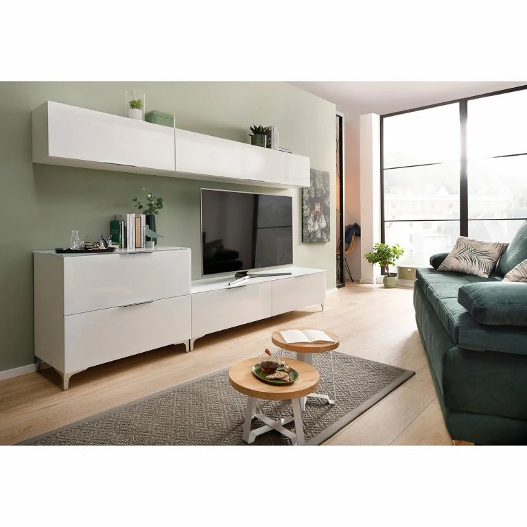 Loftscape Maja Möbel Commode Shino I – Verre Blanc / Blanc – Hauteur : 77 Cm