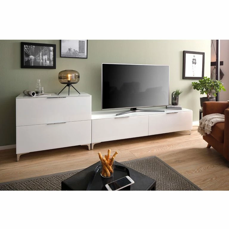 Loftscape Maja Möbel Commode Shino I – Verre Blanc / Blanc – Hauteur : 77 Cm