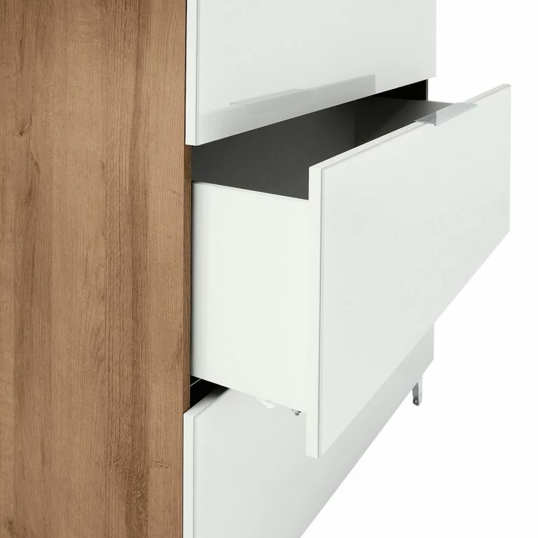 Loftscape Maja Möbel Commode Shino I – Verre Blanc / Imitation Chêne De Riviera – Hauteur : 109 Cm