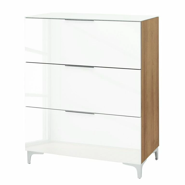 loftscape Maja Möbel Commode Shino I – Verre blanc / Imitation chêne de Riviera – Hauteur : 109 cm