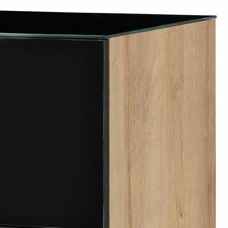 Loftscape Maja Möbel Commode Shino I – Verre Noir / Imitation Chêne De Riviera – Hauteur : 109 Cm