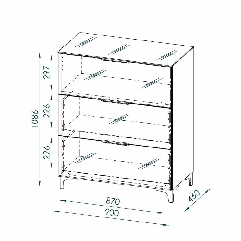 Loftscape Maja Möbel Commode Shino I – Verre Noir / Imitation Chêne De Riviera – Hauteur : 109 Cm