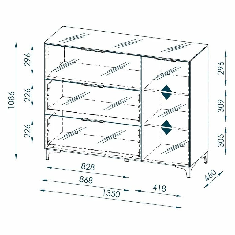Loftscape Maja Möbel Commode Shino II – Verre Blanc / Imitation Chêne De Riviera