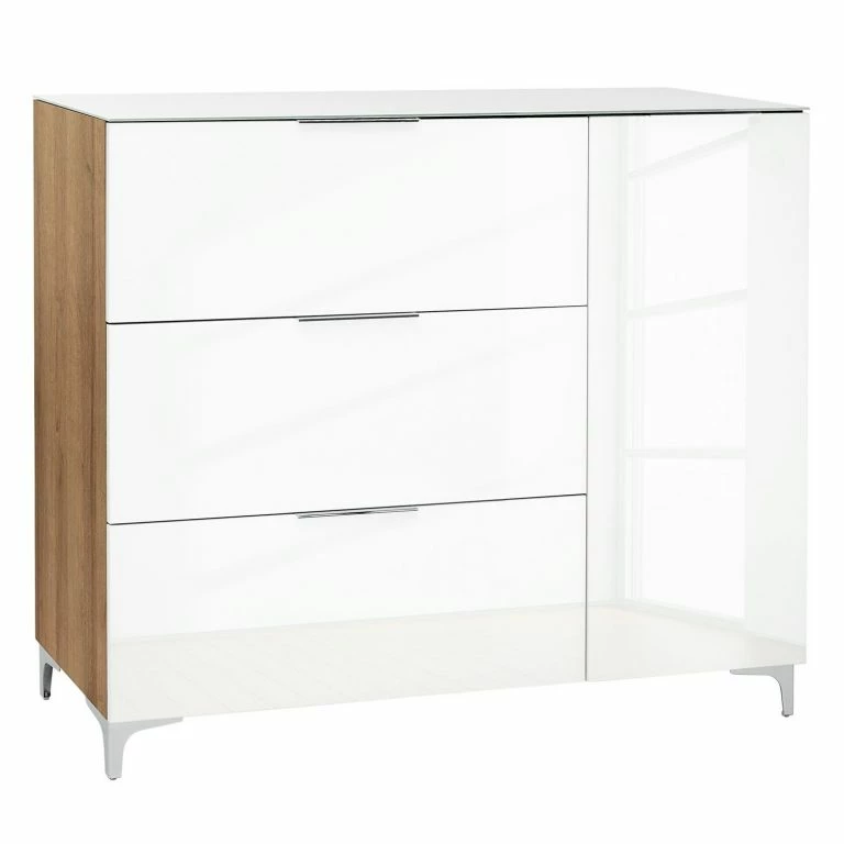 Loftscape Maja Möbel Commode Shino II – Verre Blanc / Imitation Chêne De Riviera