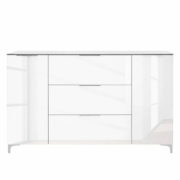 Loftscape Maja Möbel Commode Shino IV – Verre Blanc / Imitation Chêne De Riviera