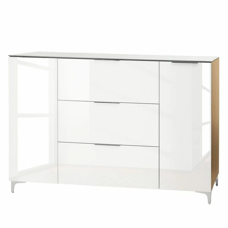 loftscape Maja Möbel Commode Shino IV – Verre blanc / Imitation chêne de Riviera