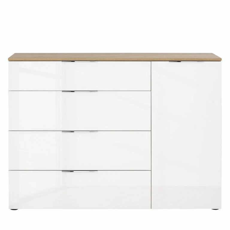 Loftscape Maja Möbel Commode Trend V – Verre – Blanc / Imitation Chêne Sonoma