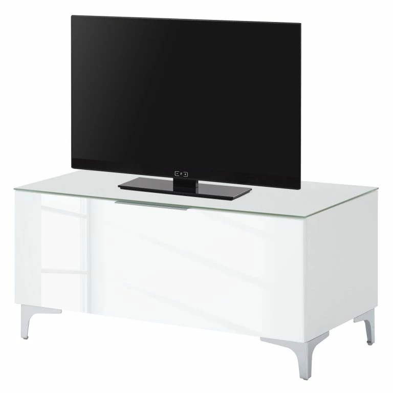 loftscape Maja Möbel Meuble TV Shino I – Verre blanc / Blanc