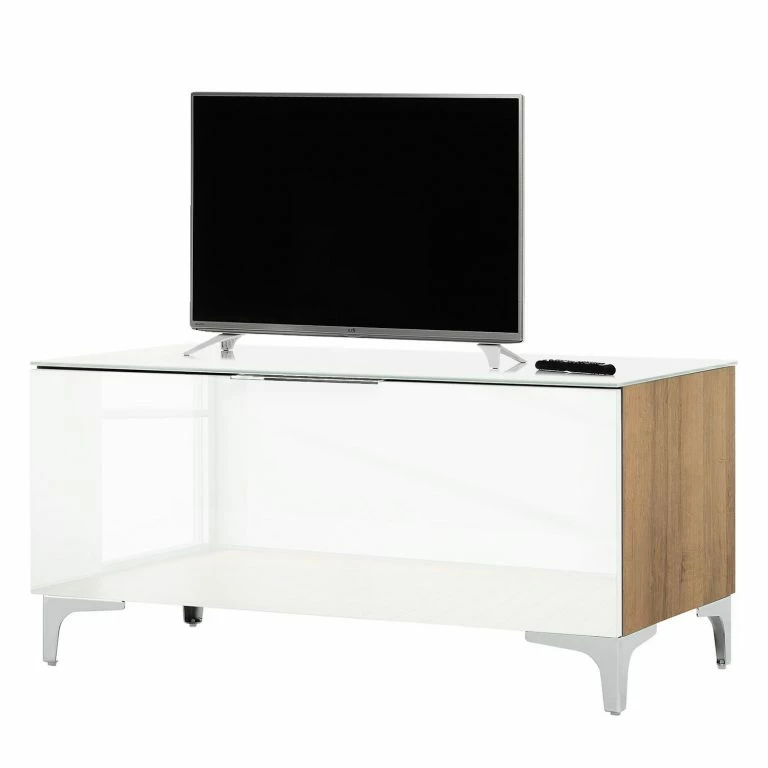 loftscape Maja Möbel Meuble TV Shino I – Verre blanc / Imitation chêne de Riviera