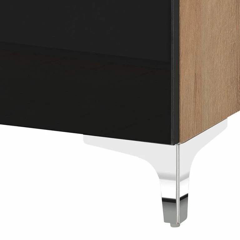 Loftscape Maja Möbel Meuble TV Shino I – Verre Noir / Imitation Chêne De Riviera