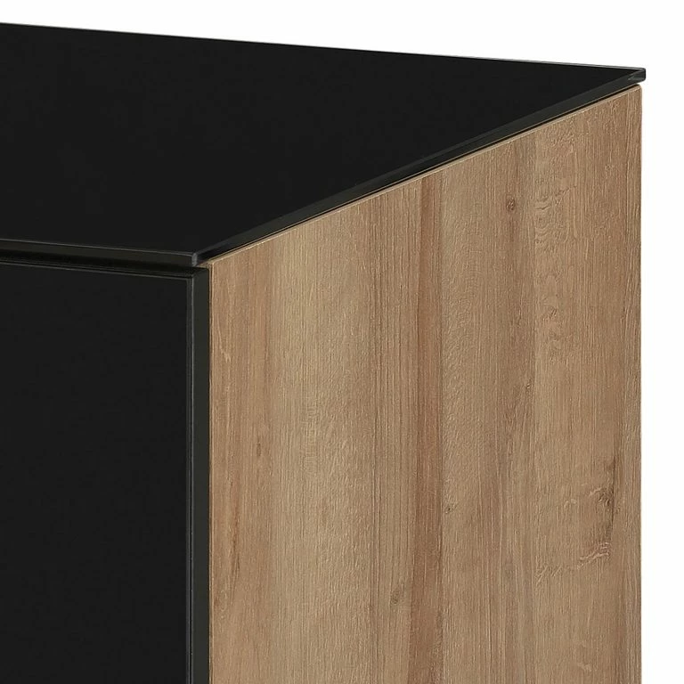 Loftscape Maja Möbel Meuble TV Shino I – Verre Noir / Imitation Chêne De Riviera