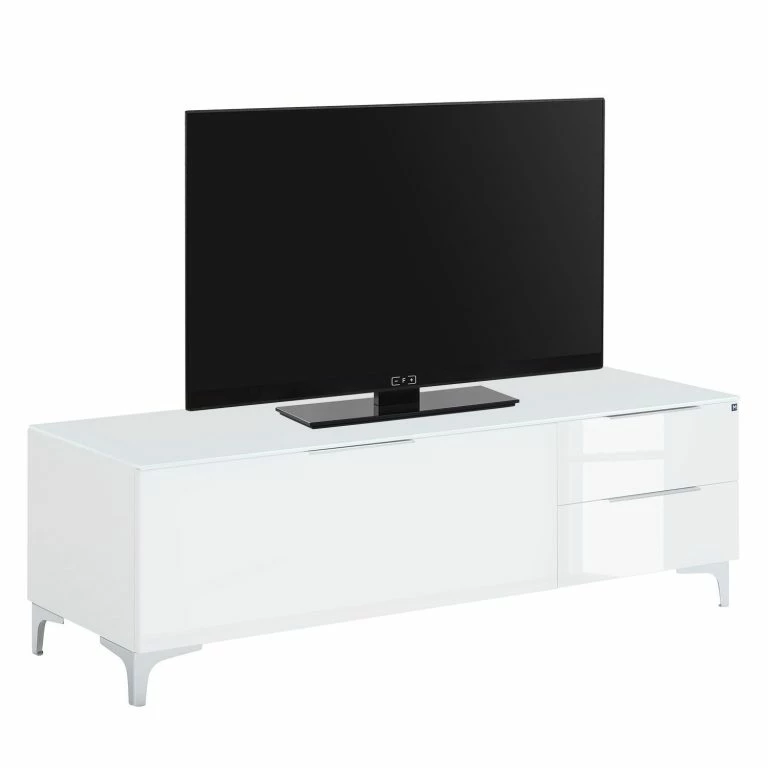loftscape Maja Möbel Meuble TV Shino II – Verre blanc / Blanc