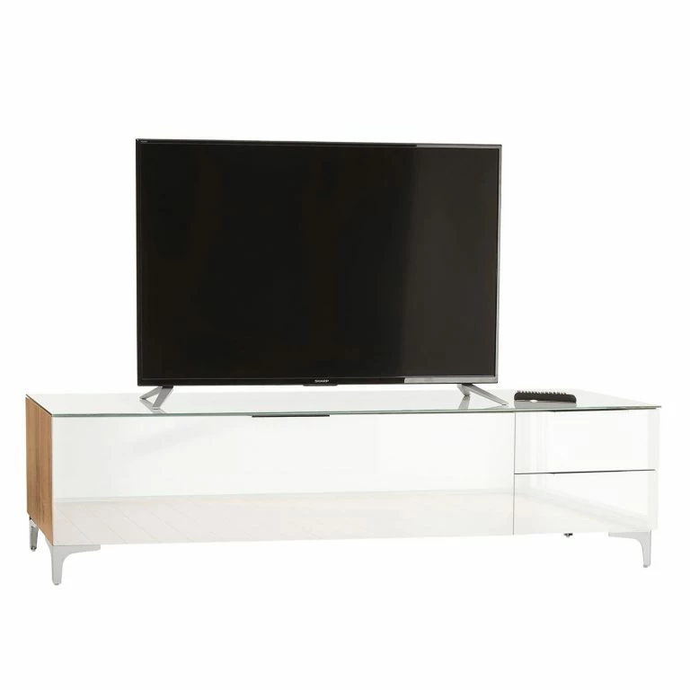 loftscape Maja Möbel Meuble TV Shino II – Verre blanc / Imitation chêne de Riviera