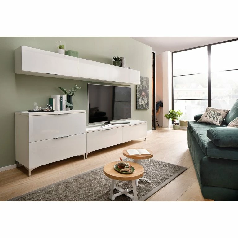 Loftscape Maja Möbel Meuble TV Shino III – Verre Blanc / Blanc