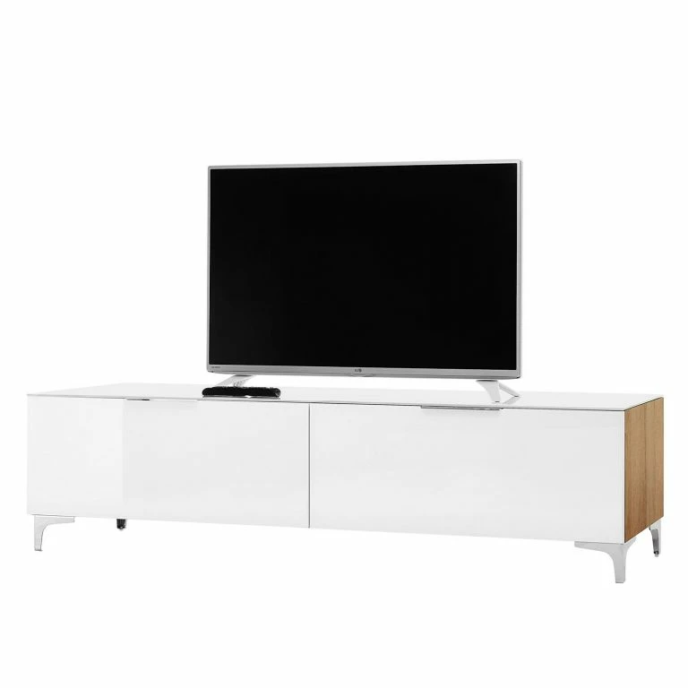 loftscape Maja Möbel Meuble TV Shino III – Verre blanc / Imitation chêne de Riviera