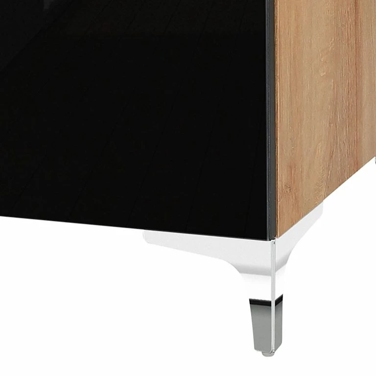 Loftscape Maja Möbel Meuble TV Shino III – Verre Noir / Imitation Chêne De Riviera