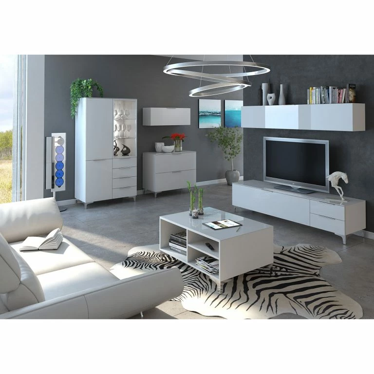 Loftscape Maja Möbel Meuble TV Shino IV – Verre Blanc / Blanc