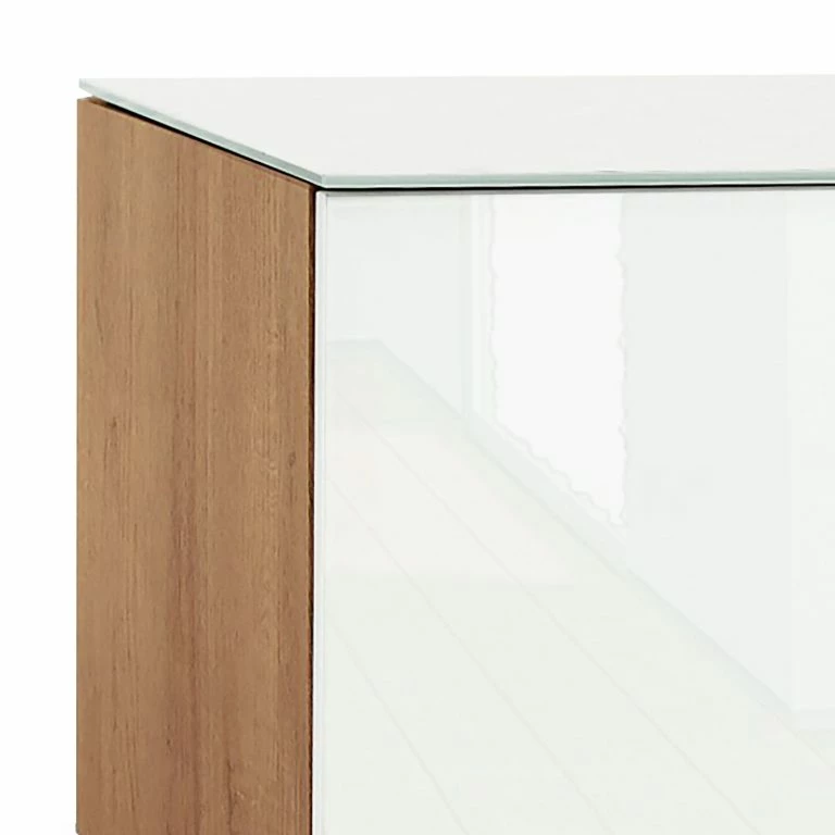 Loftscape Maja Möbel Meuble TV Shino IV – Verre Blanc / Imitation Chêne De Riviera