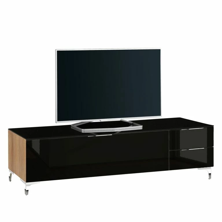 loftscape Maja Möbel Meuble TV Shino IV – Verre noir / Imitation chêne de Riviera