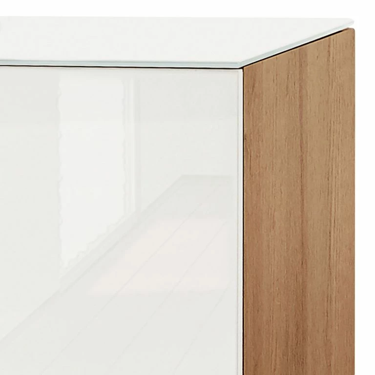 Loftscape Maja Möbel Meuble TV Shino V – Verre Blanc / Imitation Chêne De Riviera