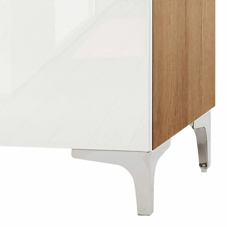 Loftscape Maja Möbel Meuble TV Shino V – Verre Blanc / Imitation Chêne De Riviera