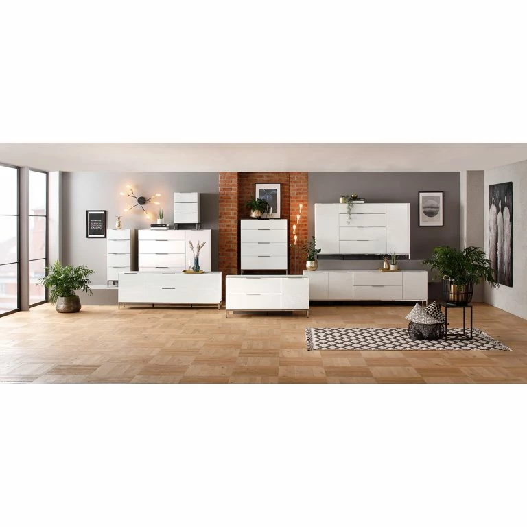 Loftscape Maja Möbel Meuble TV Trend – Verre – Blanc Brillant / Chrome