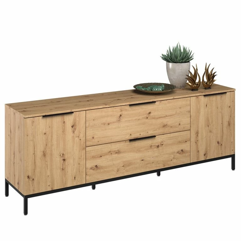 Loftscape Maja Möbel Meuble TV Trend Wood I – Imitation Chêne à Nœuds / Noir