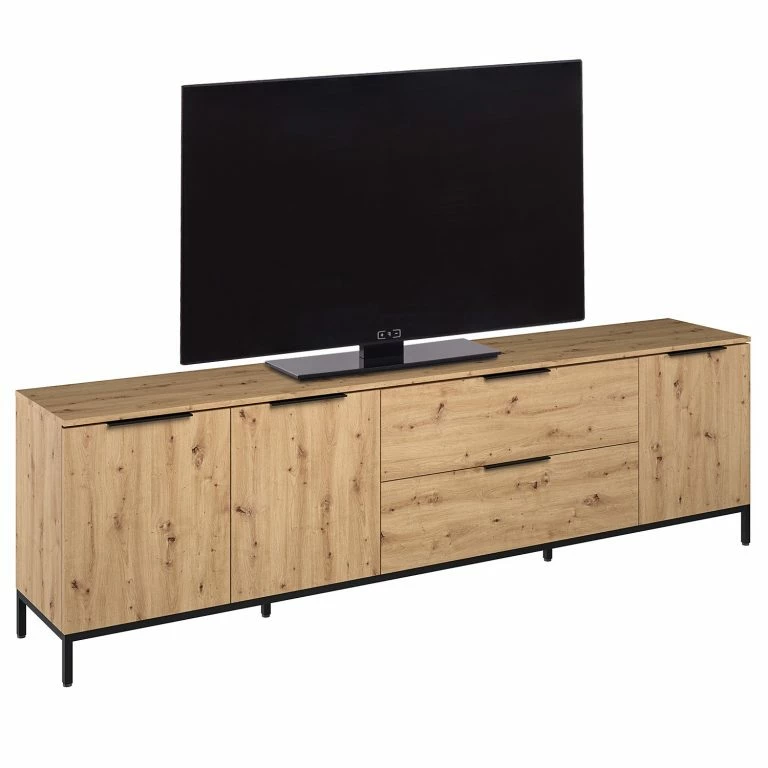 loftscape Maja Möbel Meuble TV Trend Wood II – Imitation chêne à nœuds / Noir