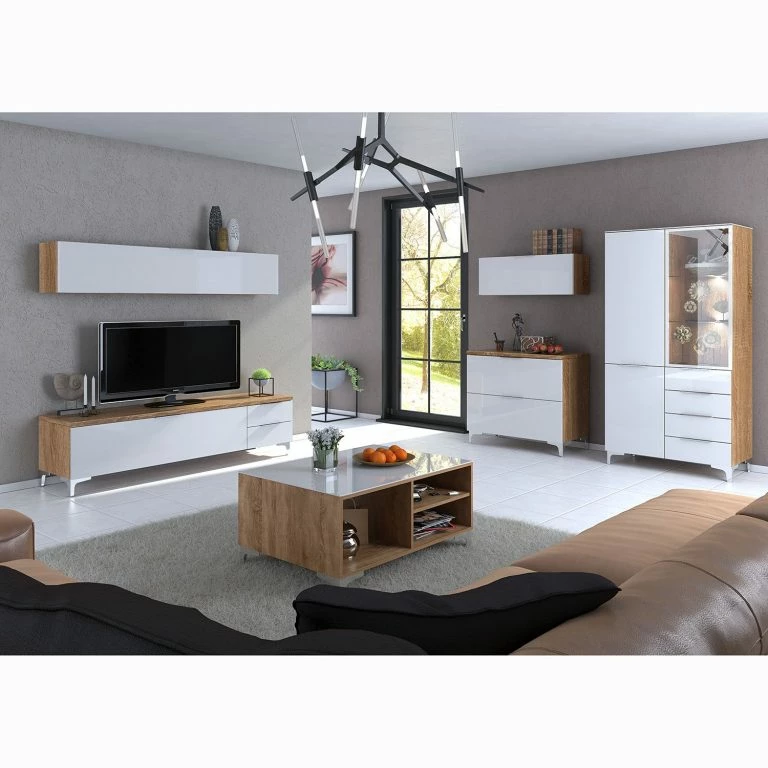 Loftscape Maja Möbel Table Basse Shino – Verre Blanc / Imitation Chêne De Riviera