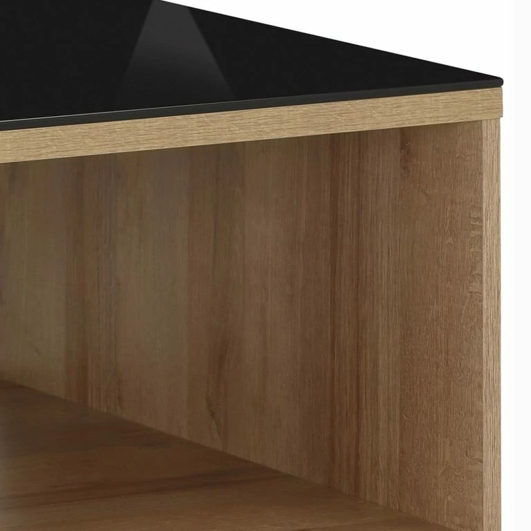 Loftscape Maja Möbel Table Basse Shino – Verre Noir / Imitation Chêne De Riviera