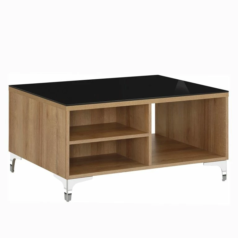 Loftscape Maja Möbel Table Basse Shino – Verre Noir / Imitation Chêne De Riviera