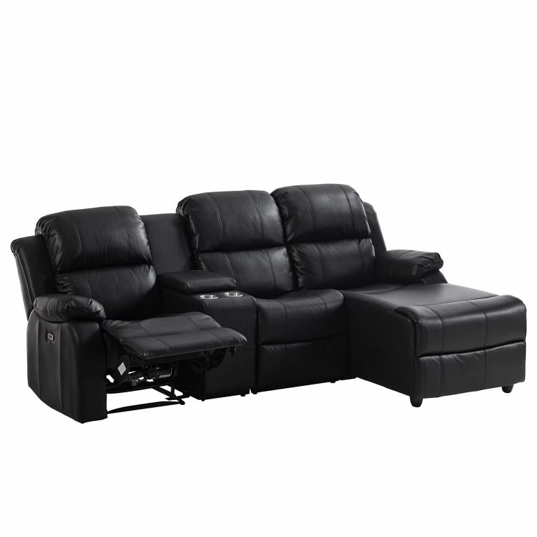 Loftscape Modoform Canapé D’angle Mendis – Imitation Cuir – Noir – Méridienne Longue à Droite (vue De Face)