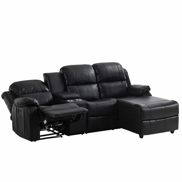 Loftscape Modoform Canapé D’angle Mendis – Imitation Cuir – Noir – Méridienne Longue à Droite (vue De Face)