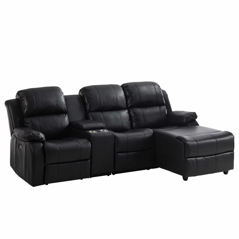 loftscape Modoform Canapé d’angle Mendis – Imitation cuir – Noir – Méridienne longue à droite (vue de face)