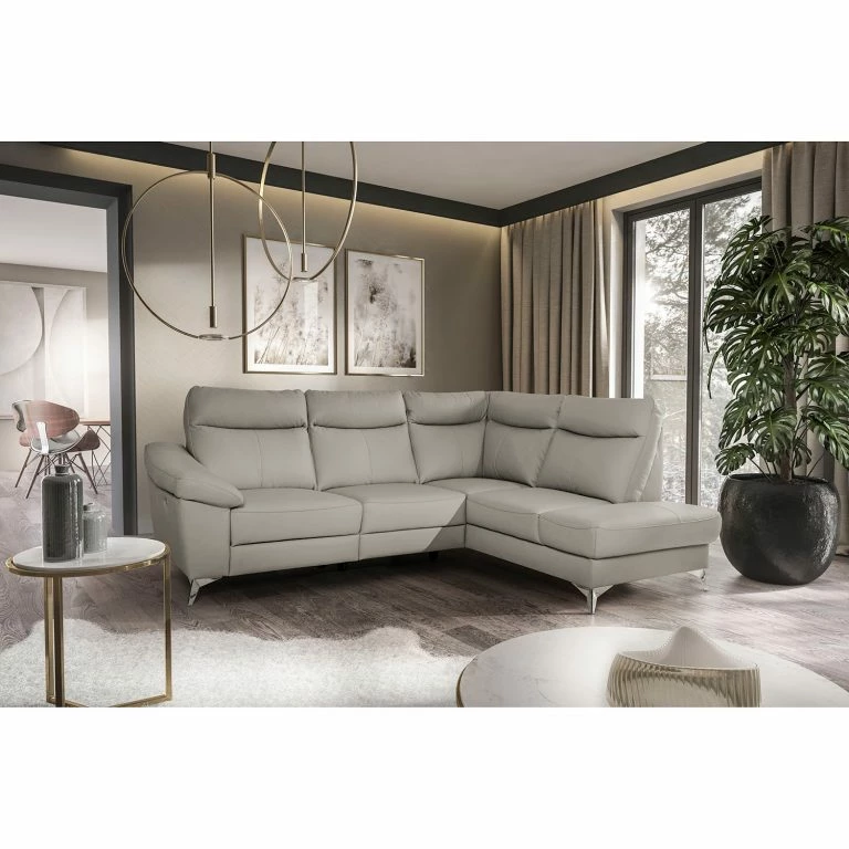 Loftscape Modoform Canapé D’angle Nastola I – Imitation Cuir – Cuir Mabel: Gris Clair – Méridienne Longue à Droite (vue De Face)