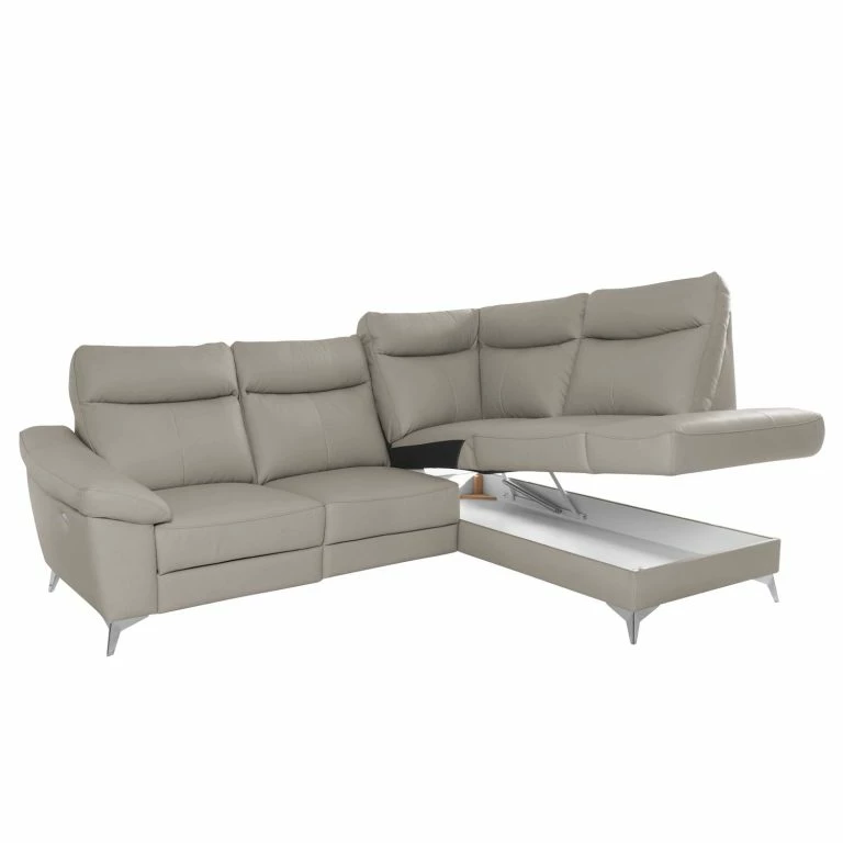 Loftscape Modoform Canapé D’angle Nastola I – Imitation Cuir – Cuir Mabel: Gris Clair – Méridienne Longue à Droite (vue De Face)