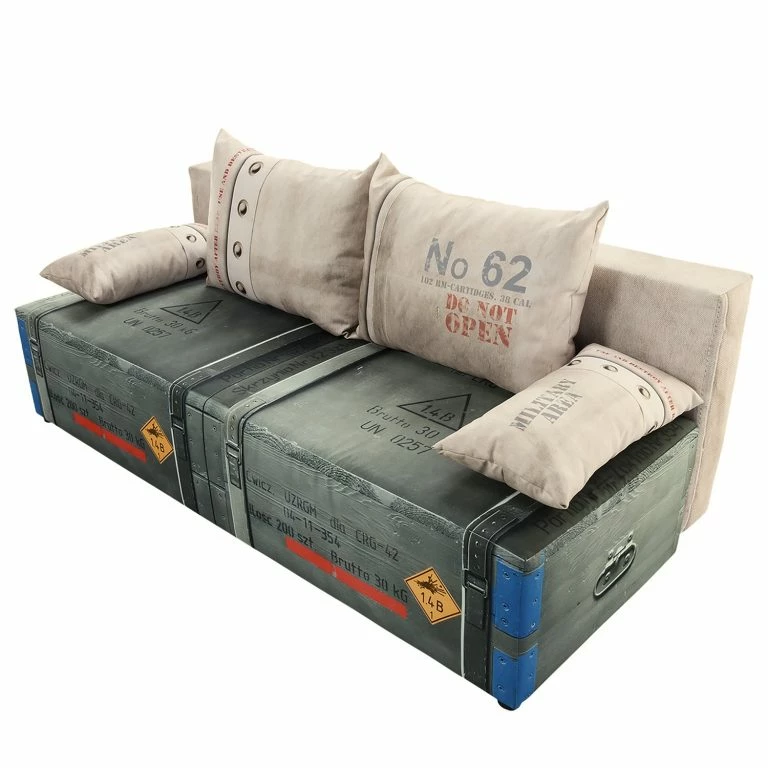 loftscape Mooved Canapé convertible Gabun – Tissage à plat – Blanc gris – Suspension à ressorts ondulés