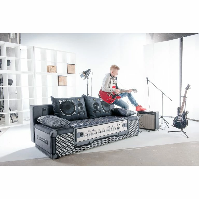 Loftscape Mooved Canapé Convertible Gabun – Tissage à Plat – Bleu / Argenté – Suspension à Ressorts Ondulés