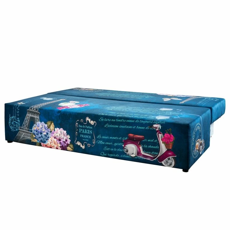 Loftscape Mooved Canapé Convertible Gabun – Tissage à Plat – Bleu / Blanc – Suspension à Ressorts Ondulés