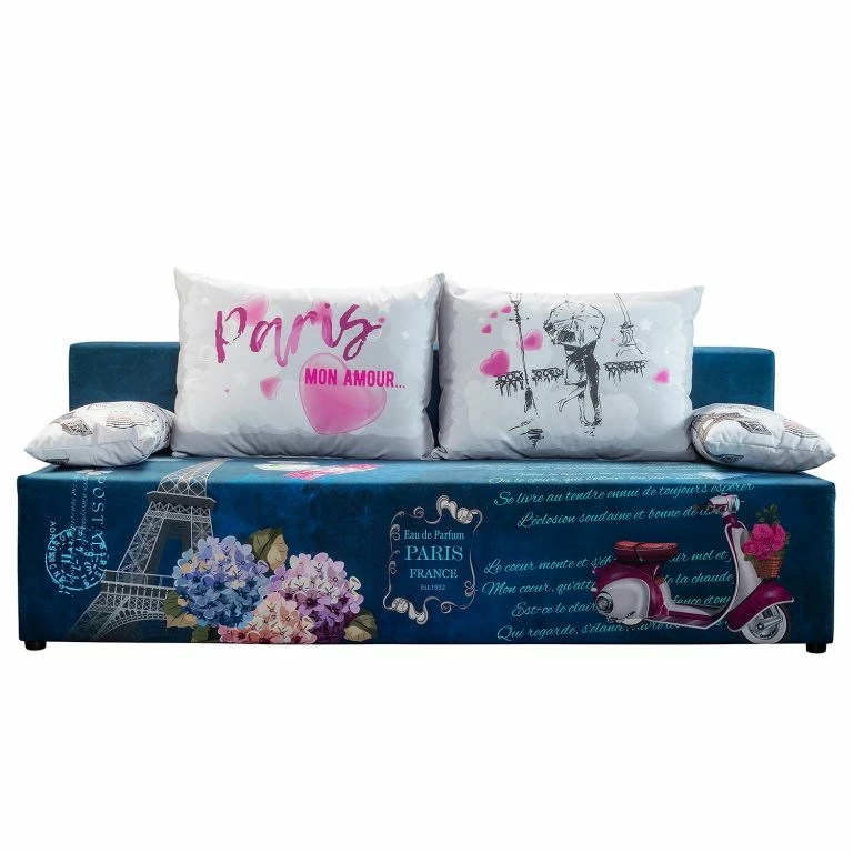 Loftscape Mooved Canapé Convertible Gabun – Tissage à Plat – Bleu / Blanc – Suspension à Ressorts Ondulés