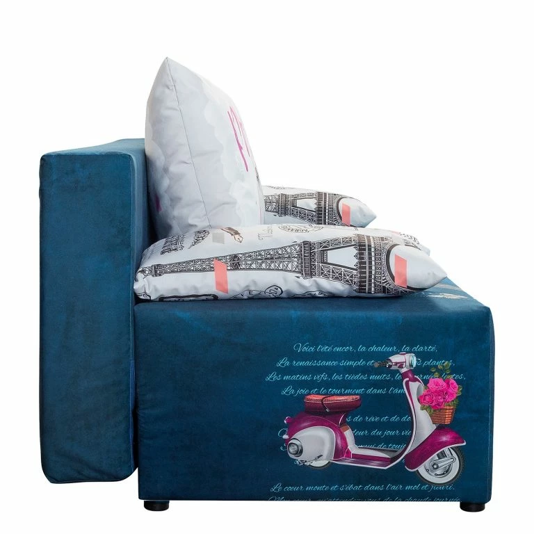 Loftscape Mooved Canapé Convertible Gabun – Tissage à Plat – Bleu / Blanc – Suspension à Ressorts Ondulés