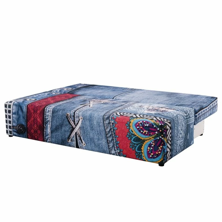 Loftscape Mooved Canapé Convertible Gabun – Tissage à Plat – Bleu / Rouge – Suspension à Ressorts Ondulés