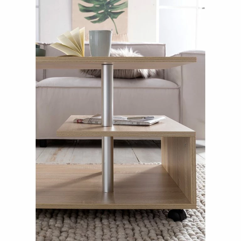 Loftscape Mooved Table Basse Tober – Imitation Chêne Sonoma / Argenté