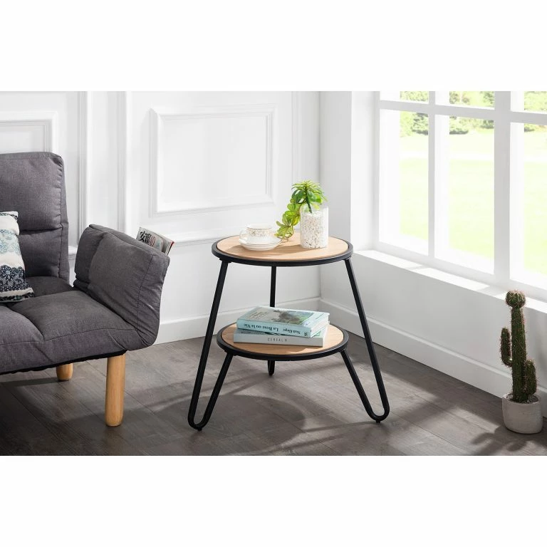 Loftscape Mørteens Bout De Canapé Beerse – Placage En Bois Véritable – Chêne / Noir