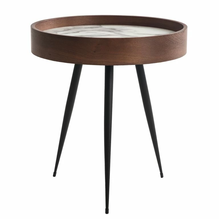 loftscape Mørteens Bout de canapé Melz – Partiellement en chêne – Imitation marbre marron / Noir