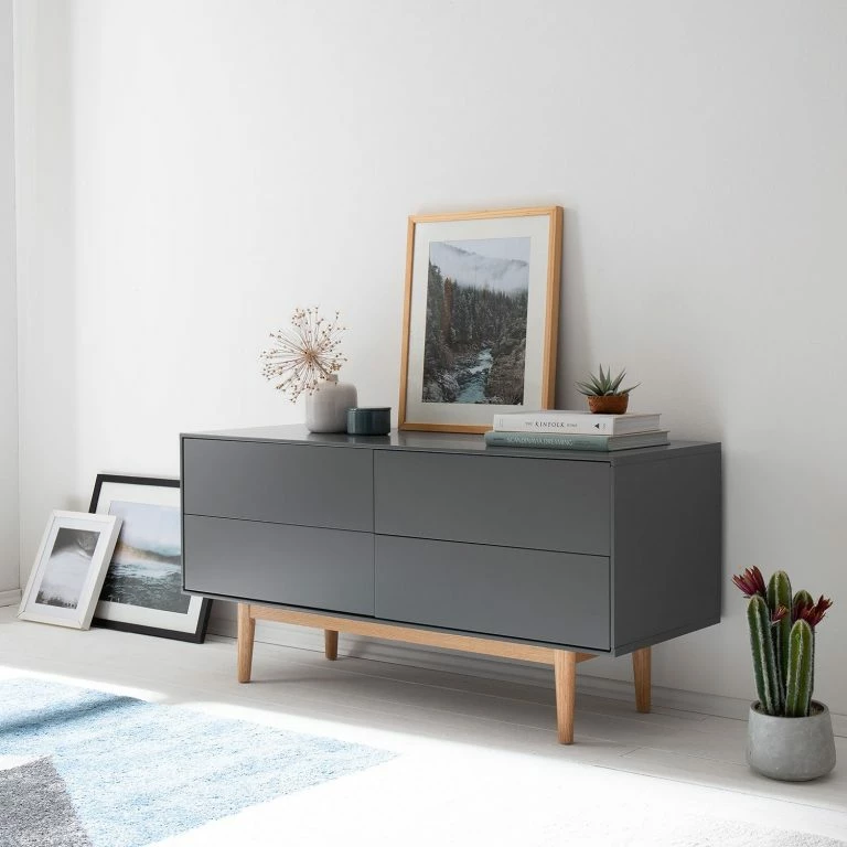 Loftscape Mørteens Buffet Lindholm V – Chêne Partiellement Massif – Gris / Chêne